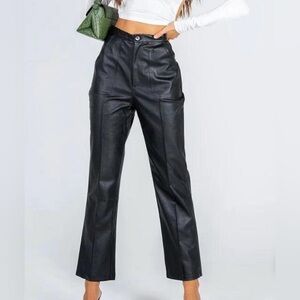 Princess Polly Black Straight-Leg Faux Leather Pants